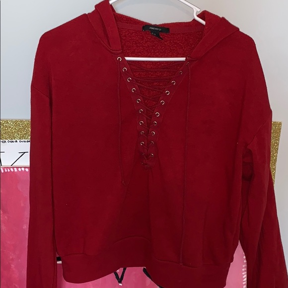 Forever 21 Tops - Red lace up hoodie